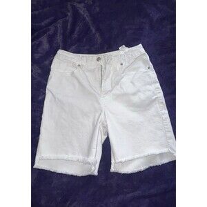 Good American Good 90s Icon Bermuda Shorts White Raw Hem Size 4/27
